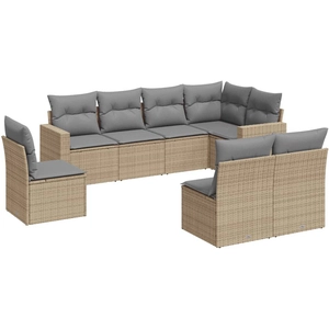 vidaXL Salon de jardin avec coussins 8 pcs beige résine tressée pas cher