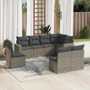vidaXL Salon de jardin 8 pcs avec coussins gris résine tressée pas cher