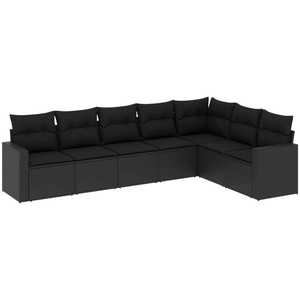 vidaXL Salon de jardin 7 pcs avec coussins noir résine tressée pas cher