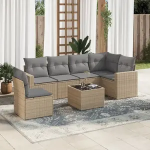 vidaXL Salon de jardin avec coussins 7 pcs beige résine tressée pas cher