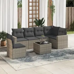 vidaXL Salon de jardin avec coussins 7 pcs gris résine tressée pas cher