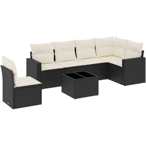 vidaXL Salon de jardin 7 pcs avec coussins noir résine tressée pas cher