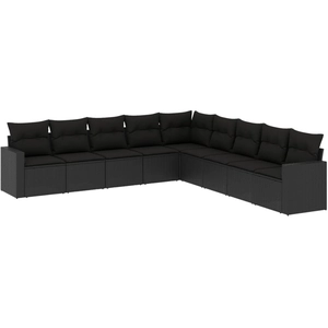 vidaXL Salon de jardin 9 pcs avec coussins noir résine tressée pas cher