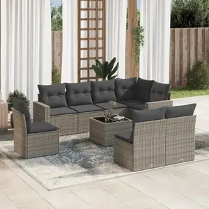 vidaXL Salon de jardin 9 pcs avec coussins gris résine tressée pas cher