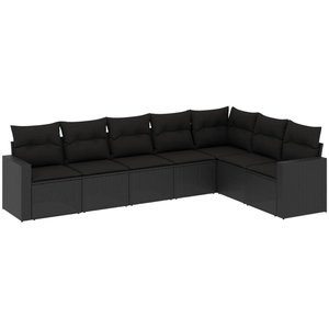 vidaXL Salon de jardin 8 pcs avec coussins noir résine tressée pas cher