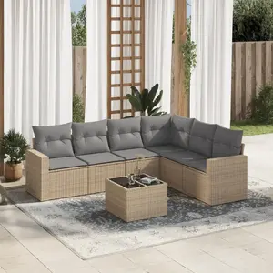 vidaXL Salon de jardin avec coussins 7 pcs beige résine tressée pas cher