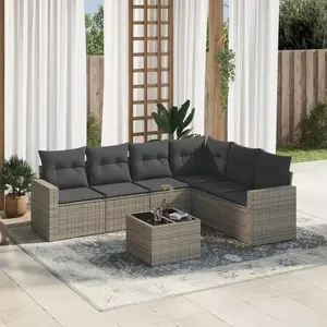 vidaXL Salon de jardin avec coussins 7 pcs gris résine tressée pas cher