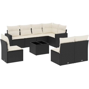 vidaXL Salon de jardin 8 pcs avec coussins noir résine tressée pas cher