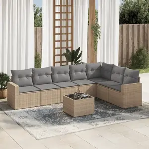 vidaXL Salon de jardin avec coussins 8 pcs beige résine tressée pas cher