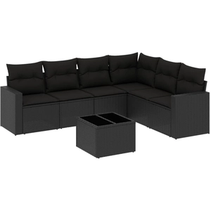 vidaXL Salon de jardin 7 pcs avec coussins noir résine tressée pas cher