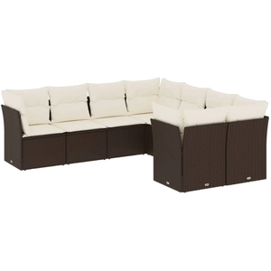 vidaXL Salon de jardin 8 pcs avec coussins marron résine tressée pas cher