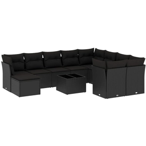 vidaXL Salon de jardin 11 pcs avec coussins noir résine tressée pas cher