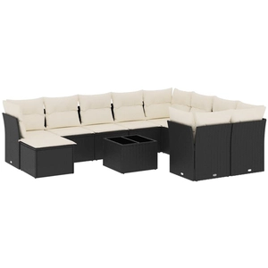 vidaXL Salon de jardin 11 pcs avec coussins noir résine tressée pas cher