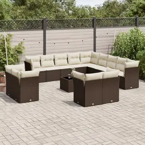 vidaXL - 14-delige - Loungeset - met - kussens - poly - rattan - bruin pas cher