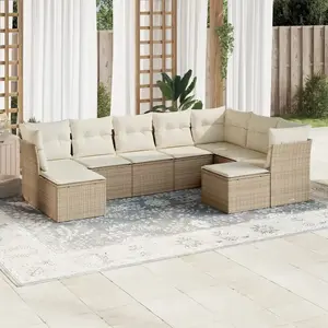 vidaXL Salon de jardin avec coussins 9 pcs beige résine tressée pas cher