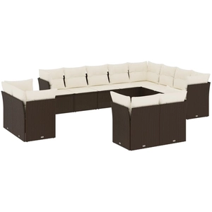 vidaXL Salon de jardin avec coussins 12 pcs marron résine tressée pas cher
