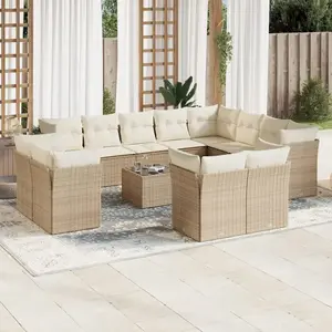 vidaXL Salon de jardin avec coussins 13 pcs beige résine tressée pas cher