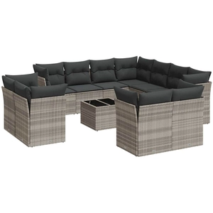 vidaXL Salon de jardin avec coussins 12 pcs gris clair résine tressée pas cher
