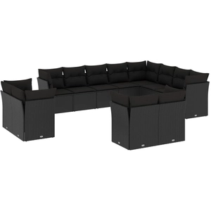 vidaXL Salon de jardin 12 pcs avec coussins noir résine tressée pas cher