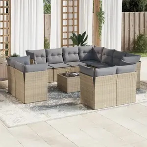 vidaXL Salon de jardin avec coussins 12 pcs beige résine tressée pas cher