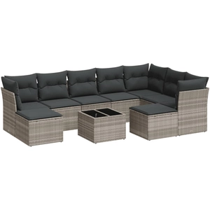 vidaXL Salon de jardin 9 pcs avec coussins gris clair résine tressée pas cher