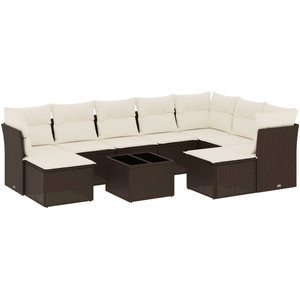 vidaXL Salon de jardin avec coussins 9 pcs marron résine tressée pas cher