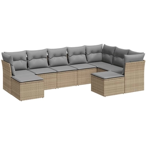 vidaXL Salon de jardin avec coussins 9 pcs beige résine tressée pas cher