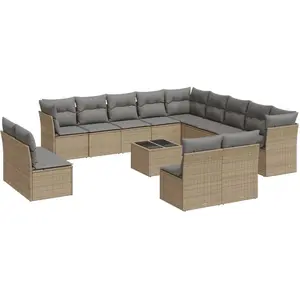 vidaXL Salon de jardin avec coussins 14 pcs beige résine tressée pas cher
