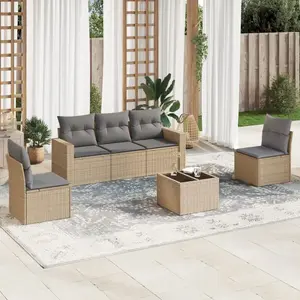vidaXL Salon de jardin avec coussins 6 pcs beige résine tressée pas cher