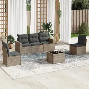 vidaXL Salon de jardin 6 pcs avec coussins gris résine tressée pas cher