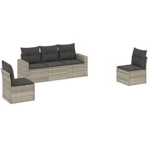 vidaXL Salon de jardin 5 pcs avec coussins gris clair résine tressée pas cher