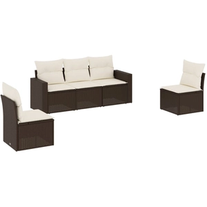 vidaXL Salon de jardin avec coussins 5 pcs marron résine tressée pas cher