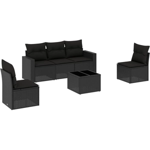 vidaXL Salon de jardin 6 pcs avec coussins noir résine tressée pas cher