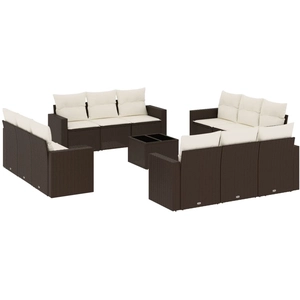 vidaXL Salon de jardin avec coussins 12 pcs marron résine tressée pas cher