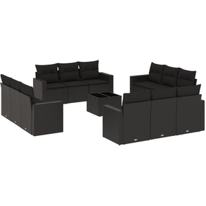 vidaXL Salon de jardin avec coussins 13 pcs noir résine tressée pas cher