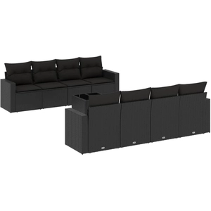 vidaXL Salon de jardin 9 pcs avec coussins noir résine tressée pas cher