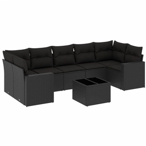 vidaXL Salon de jardin 8 pcs avec coussins noir résine tressée pas cher