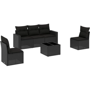 vidaXL Salon de jardin 5 pcs avec coussins noir résine tressée pas cher