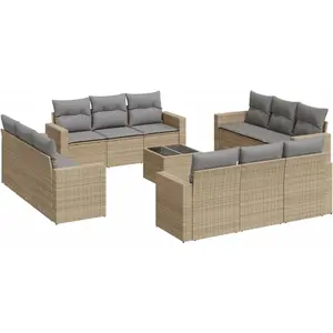 vidaXL Salon de jardin avec coussins 13 pcs beige résine tressée pas cher