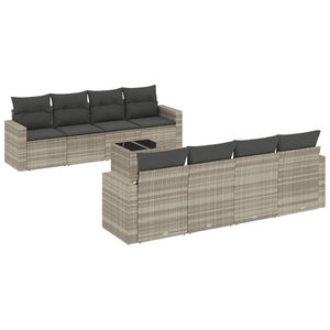 vidaXL Salon de jardin 9 pcs avec coussins gris clair résine tressée pas cher