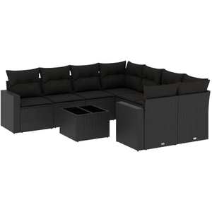 vidaXL Salon de jardin 9 pcs avec coussins noir résine tressée pas cher