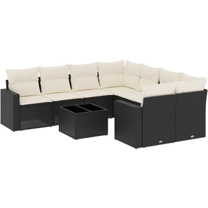 vidaXL Salon de jardin 9 pcs avec coussins noir résine tressée pas cher