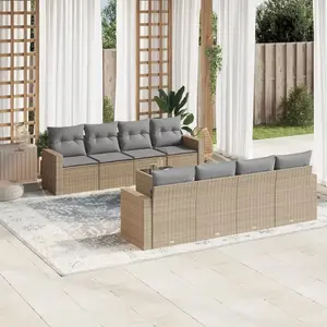 vidaXL Salon de jardin avec coussins 9 pcs beige résine tressée pas cher