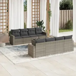 vidaXL Salon de jardin 9 pcs avec coussins gris résine tressée pas cher