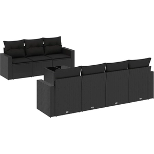 vidaXL Salon de jardin 8 pcs avec coussins noir résine tressée pas cher