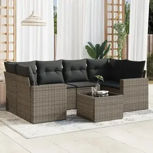 vidaXL Salon de jardin avec coussins 7 pcs gris résine tressée pas cher