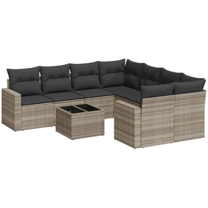 vidaXL Salon de jardin 9 pcs avec coussins gris clair résine tressée pas cher