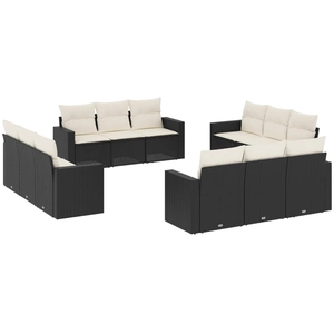 vidaXL Salon de jardin 12 pcs avec coussins noir résine tressée pas cher