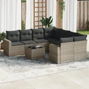 vidaXL Salon de jardin 9 pcs avec coussins gris résine tressée pas cher