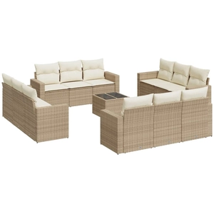 vidaXL Salon de jardin avec coussins 12 pcs beige résine tressée pas cher